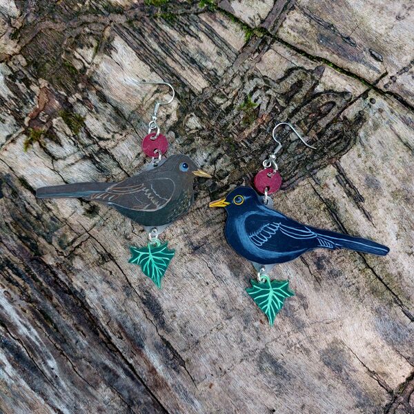 boucle d'oreilles XL - couple merle et lierre - plastique dingue et crayons - 2025