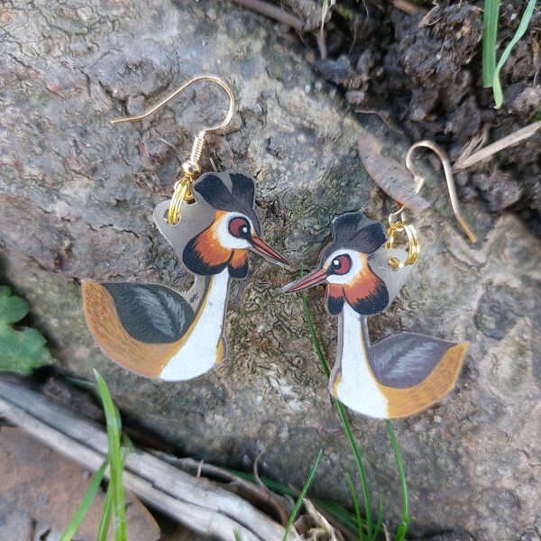 boucle d'oreilles S - grèbe huppé - plastique dingue et crayons- 2025