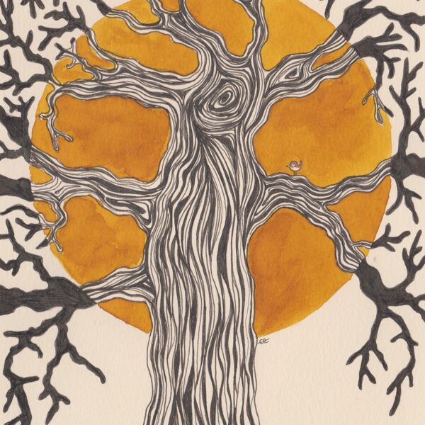 arbre à troglodyte mignon / encre, crayon et stylo / 14,8 x 21 cm / 2023 (vendu)