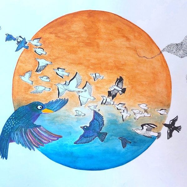 bande d'étourneaux / aquarelle, crayon et stylo / 29,7 x 42 cm / 2023