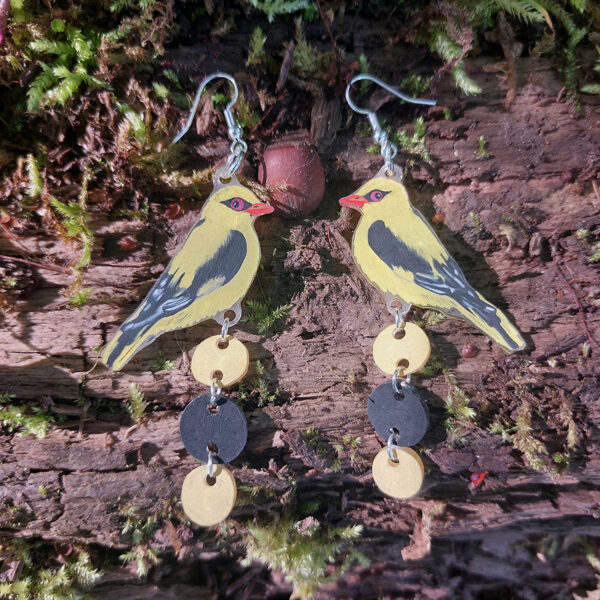 boucle d'oreilles M - loriot I - plastique dingue et crayons- 2025 (vendu)