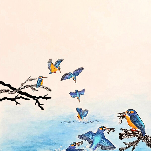 martin-pêcheur / aquarelle, crayon et stylo / 29,7 x 42 cm / 2024