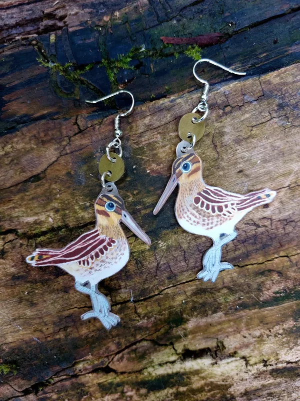 boucle d'oreilles M - bécasse des marais - plastique dingue et crayons - 2025 (vendu)