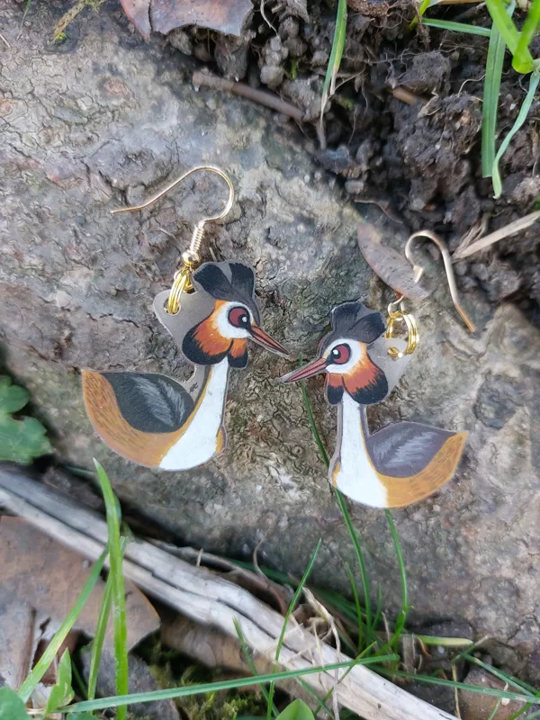 boucle d'oreilles S - grèbe huppé - plastique dingue et crayons- 2025 (vendu)