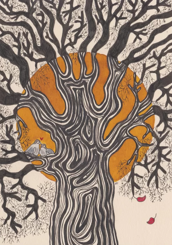 arbre à chat I / encre, stylo et crayon / 14,8 x 21 cm / 2023
