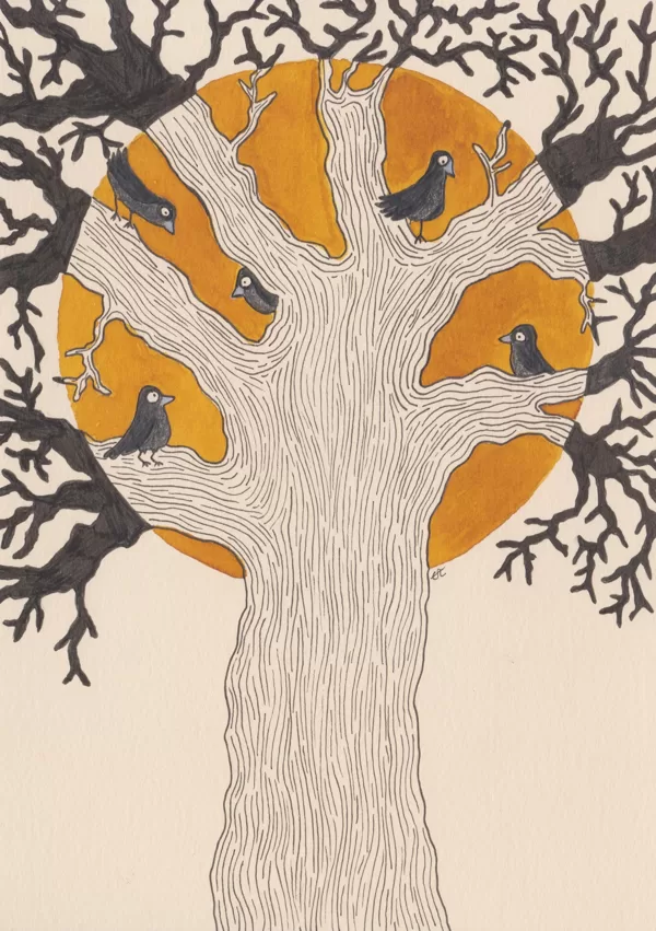 arbre à freu / encre, crayon et stylo / 14,8 x 21 cm / 2023 (vendu)