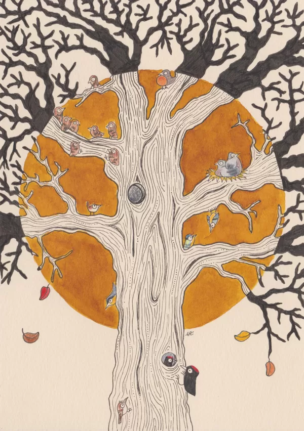 arbre à chat VI / encre, crayon et stylo / 14,8 x 21 cm / 2023 (vendu)