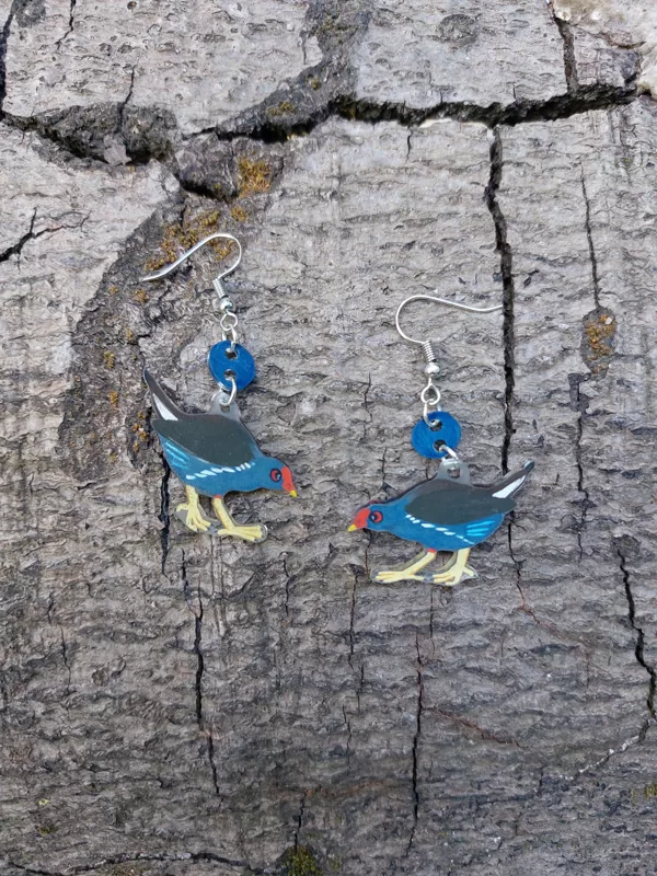 boucle d'oreilles S - Gallinule poule d'eau - plastique dingue et crayons - 2025 (vendu)