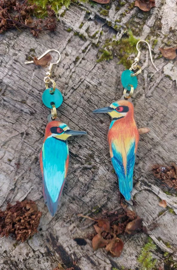 boucle d'oreilles M - guêpier recto verso - plastique dingue et crayons - 2025 (vendu)