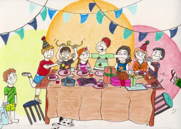 joyeux anniversaire / carte de voeux / crayons / 14,8 x 21 cm / 2022 (vendu)