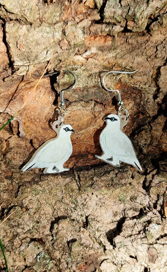 boucle d'oreilles S - lagopède - plastique dingue et crayons - 2025 (vendu)