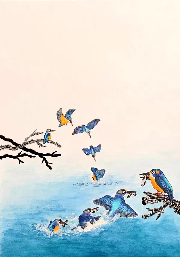 martin-pêcheur / aquarelle, crayon et stylo / 29,7 x 42 cm / 2024